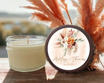 Vela de recuerdo de boda con diseño floral bohemio: vela de soja de terracota personalizada (113 g)