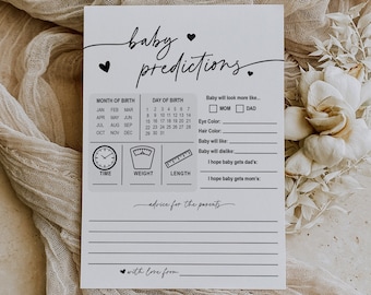 Minimalist Baby Shower Predictions Card: Advice & Wishes (Digital Download)