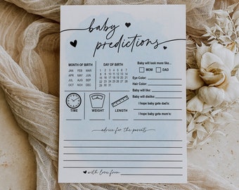 Minimalist Baby Predictions Card, Advice & Wishes for Parents Card, Baby Shower Games, Blue Gender Neutral Baby Shower