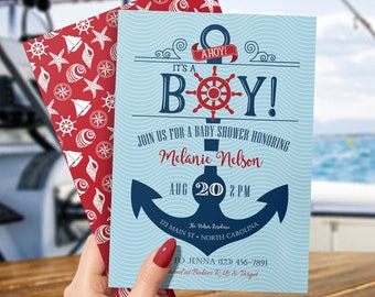 Nautical Anchor Baby Shower Invitation - Ahoy It's a Boy, Beach Boy Baby Shower - Anchor Invite