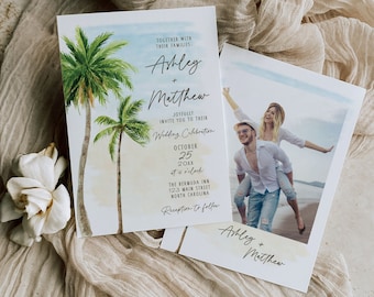 Palm Tree Beach Wedding Invitation Template With Photo