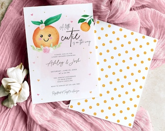 Little Cutie Is On The Way Baby Shower Invitation Card, Clementine Shower Invite, Orange Baby Shower Invite