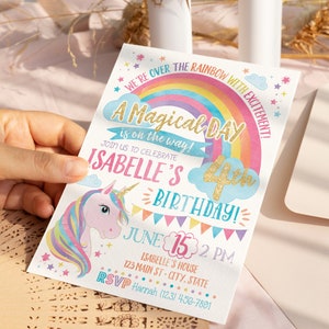 Unicorn Birthday Invitation, Unicorn Invitation, Rainbow Invitation, Rainbow Unicorn Birthday Invite Printable, Unicorn Party