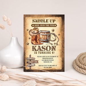 Saddle Up Country Western Invitation, Rustic Wood, Cowboy Hat and Lasso, Cowboy Birthday Invitation, Printable, Instant Download image 2