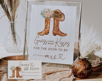 Guess How Many Kisses For The Soon To Be Mrs, Country Rustic Bridal Shower Game