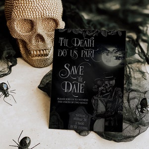 Bis der Tod uns scheidet, Gothic Hochzeit Save The Date | Halloween Einladung Sofort Download Printable, Halloween Grabsteine