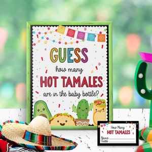 Raten Sie, wie viele heiße Tamales Fiesta-Babyparty-Spiel | Taco Bout A Baby-Dekorationen | 3,5x2 Tippkarten | Sofortdownload | 20x30 Zeichen