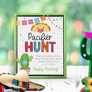 Fiesta Baby Shower Game Pacifier Hunt, Instant Download Digital File, 8x10, Taco Bout A Baby Theme