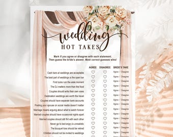 PRINTED Bridal Shower Games - Wedding Hot Takes Fun & Interactive Games Shipped To You - Wedding Arch Design