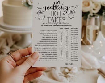 PRINTED Bridal Shower Games - Wedding Hot Takes Fun & Interactive Games Shipped To You - Minimalist White Design