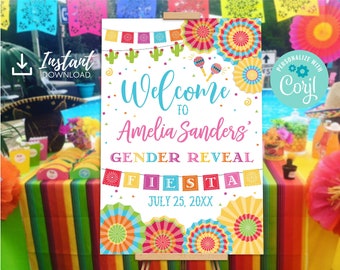 Fiesta Gender Reveal Welcome Sign Baby Shower Edit Yourself Editable Poster Digital File