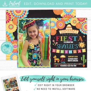 Fiesta Photo Birthday Invitation Mexican Party Invite Cinco de Mayo Printable Invitations with Picture image 1