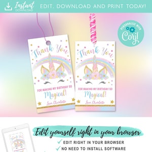 Unicorn Party Thank You Favor Tags, Printable Unicorn Lollipop Holder ...
