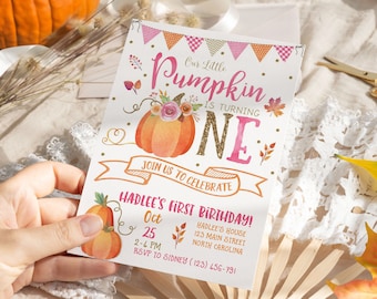 Little Pumpkin 1st Birthday Invitations, Fall Autumn Invite For First