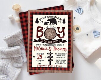 Lumberjack Bear Baby Shower Invitation: Rustic Woodland Theme (DIY Download)