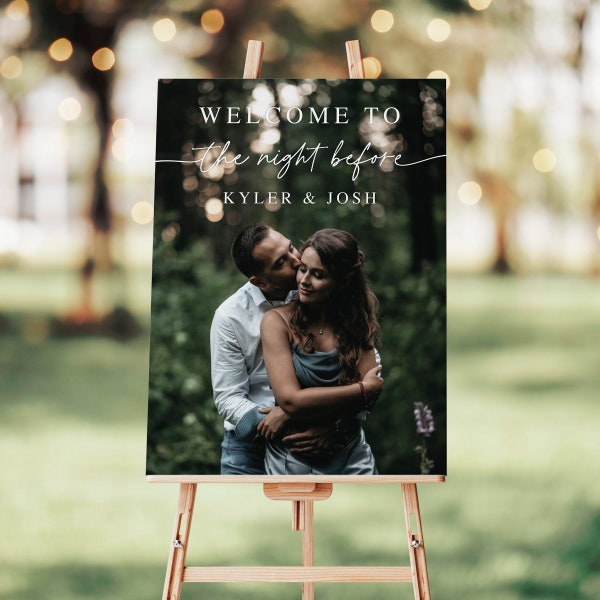 Rehearsal Dinner Welcome Sign with Photo, Editable Welcome Sign Template, The Night Before, Decorations, Wedding Rehearsal