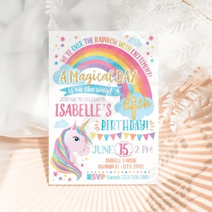 Unicorn Birthday Invitation, Unicorn Invitation, Rainbow Invitation, Magical Invitation, Rainbow Birthday Invite Printable, Unicorn Party