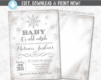 Baby It's Cold Outside Invitation  - Snowflake Baby Shower Invite - Winter Wonderland Baby Shower - Christmas Baby Shower # 033