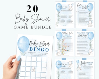 Boy Elephant Baby Shower Game Bundle