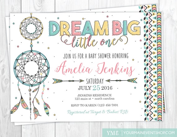 dream big little one baby shower invitations