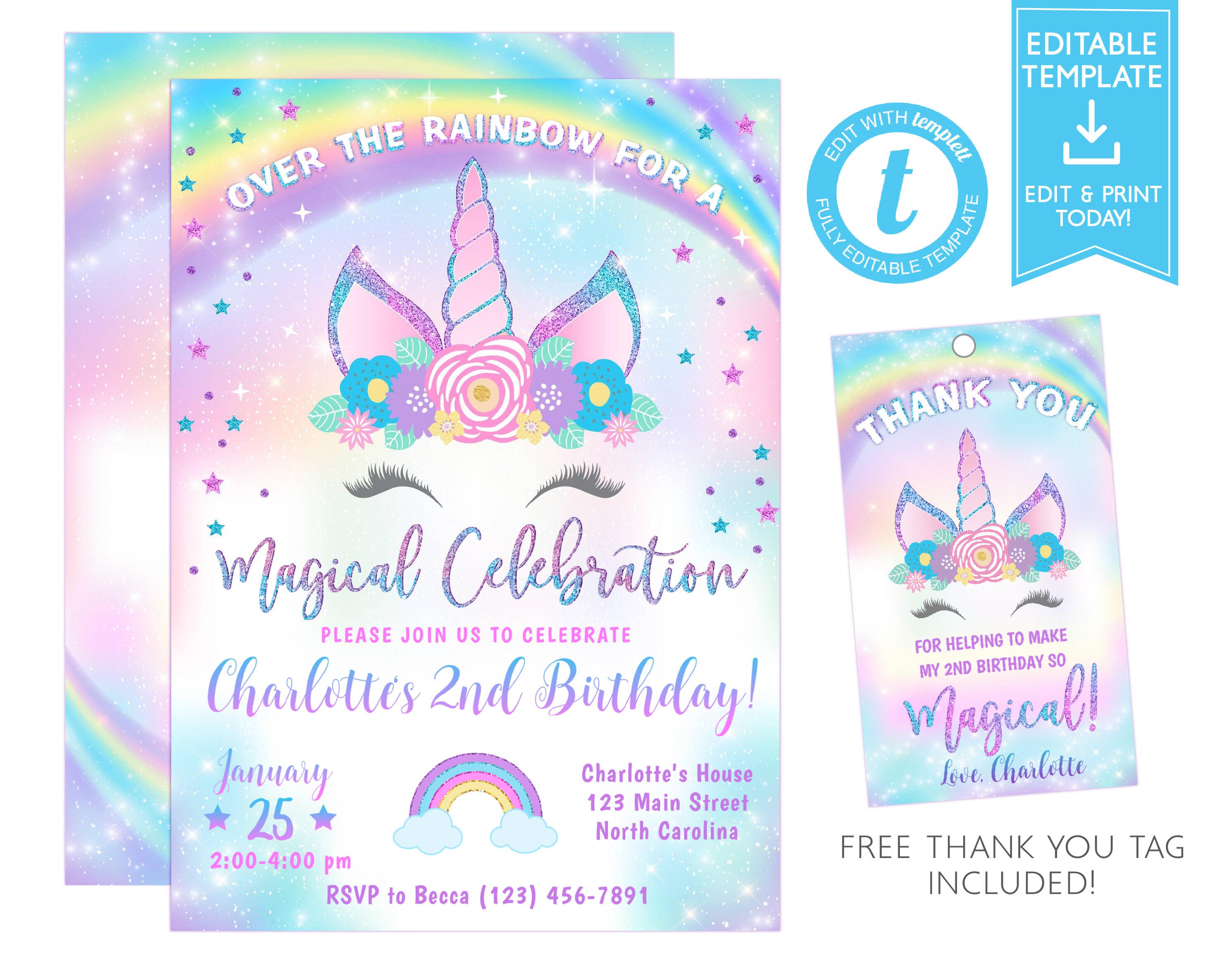 Unicorn Invitation Unicorn Birthday Invitation Template | Etsy