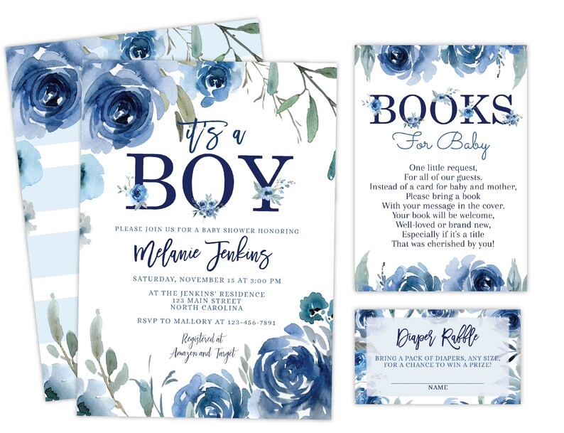 Boy Baby Shower Invitation Watercolor Floral Drive by Invite Etsy