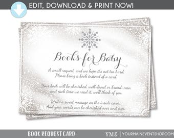 Baby Shower Book Request Card - Winter Wonderland Baby Shower - Snowflake Baby Shower - Book Instead of Card #033