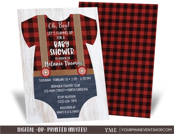 flannel baby shower invitations