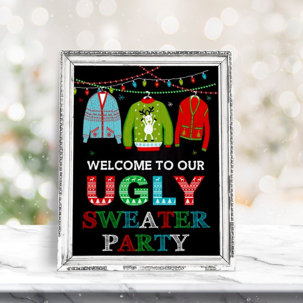 Ugly Sweater Party Decorations Welcome Sign, Table Decor Easle Welcome Poster Digital Download File