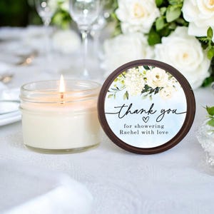 Something Blue Wedding and Bridal Shower Favor Candles, Personalized 4 oz. Soy Candle Favors, Personalized Favors, White Rose Floral Design