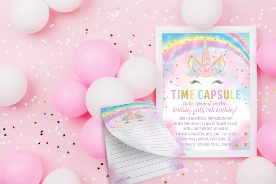 Unicorn Time Capsule Sign Decoration and Notepad Message Cards Il_570xn