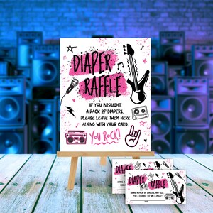 Born To Rock Girl Baby Shower Diaper Raffle Card and Sign