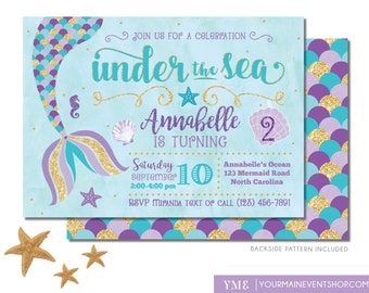 Mermaid Birthday Invitation • Mermaid Invite • Under The Sea Party Mermaid Tail • Teal Purple Gold • Pool Beach Party Invitation Printable