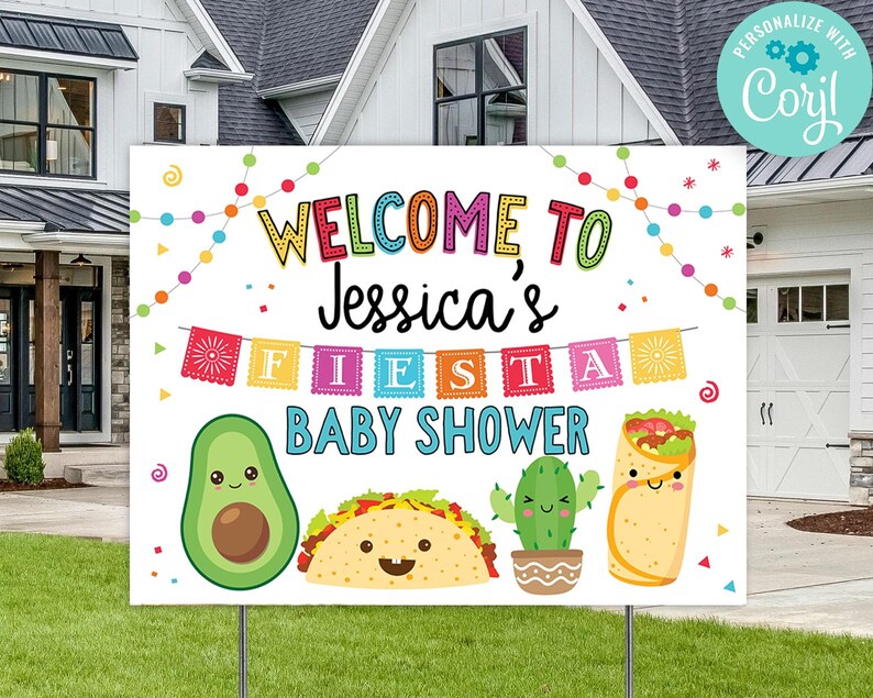 Taco Bout A Baby Shower Fiesta Yard Sign Drive By Drop Off Welcome Sign image 3
