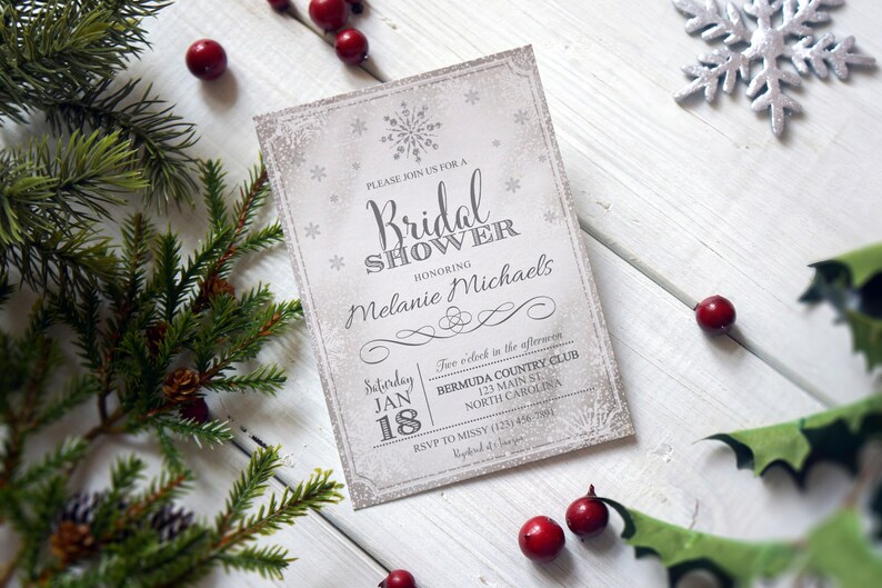 Winter Snowflake Bridal Shower Invitation Printable Wonderland Bridal Invite Christmas Bridal Shower image 5