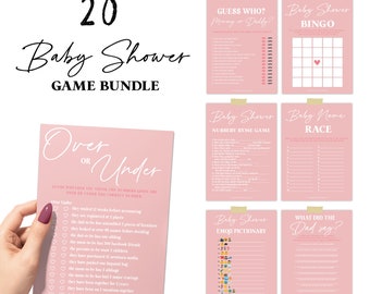 Pacchetto giochi minimalista Blush Baby Shower, giochi e attività a tema rosa minimale, bomboniere