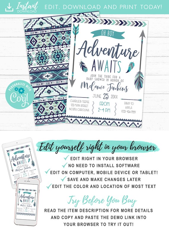 Tribal Arrows Boho Boy Baby Shower Invitation Adventure