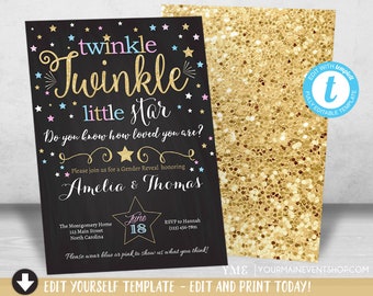 Gender Reveal Twinkle Twinkle Little Star Invitation • Pink Blue Gold Twinkle Star Gender Reveal Party Invite • Baby Shower Printable Invite