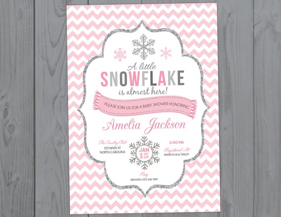 Pink Snowflake Baby Shower Invitation - Winter Baby Shower Invite - Girl Holiday Christmas Shower Printable Invitation Il_570xn