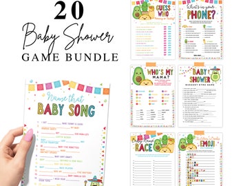 Taco Bout' a Baby Game Bundle, Fiesta Themed Games and Activities, Party Favors