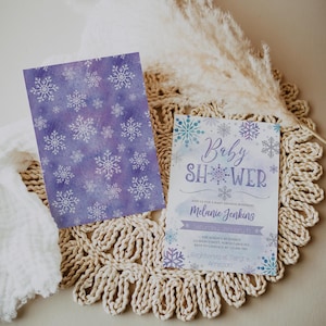 Lila Winter-Wunderland-Babyparty-Einladung