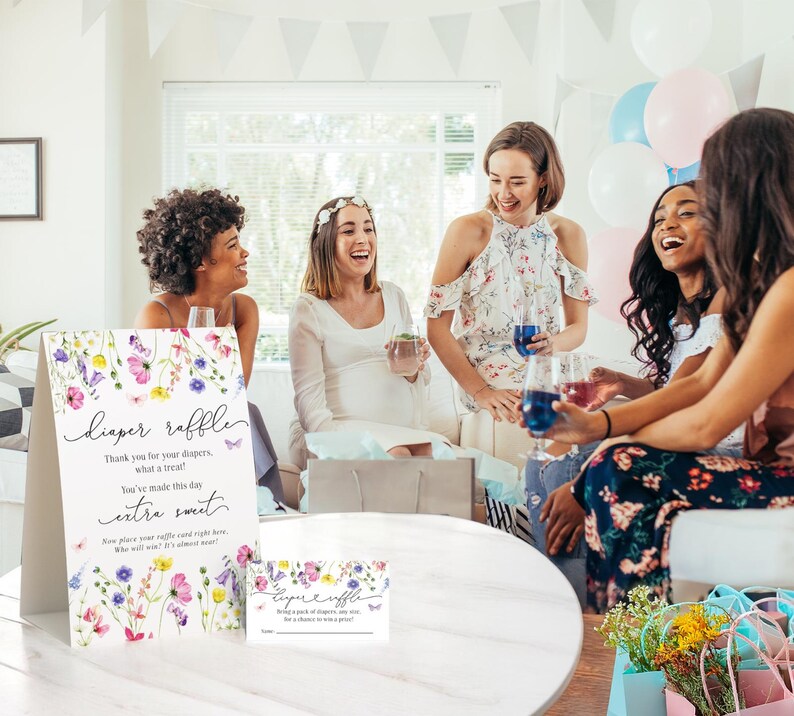 Ladies Raffle Sign Wildflower Diaper Raffle Sign and Cards, Floral Baby Shower Game - Etsy