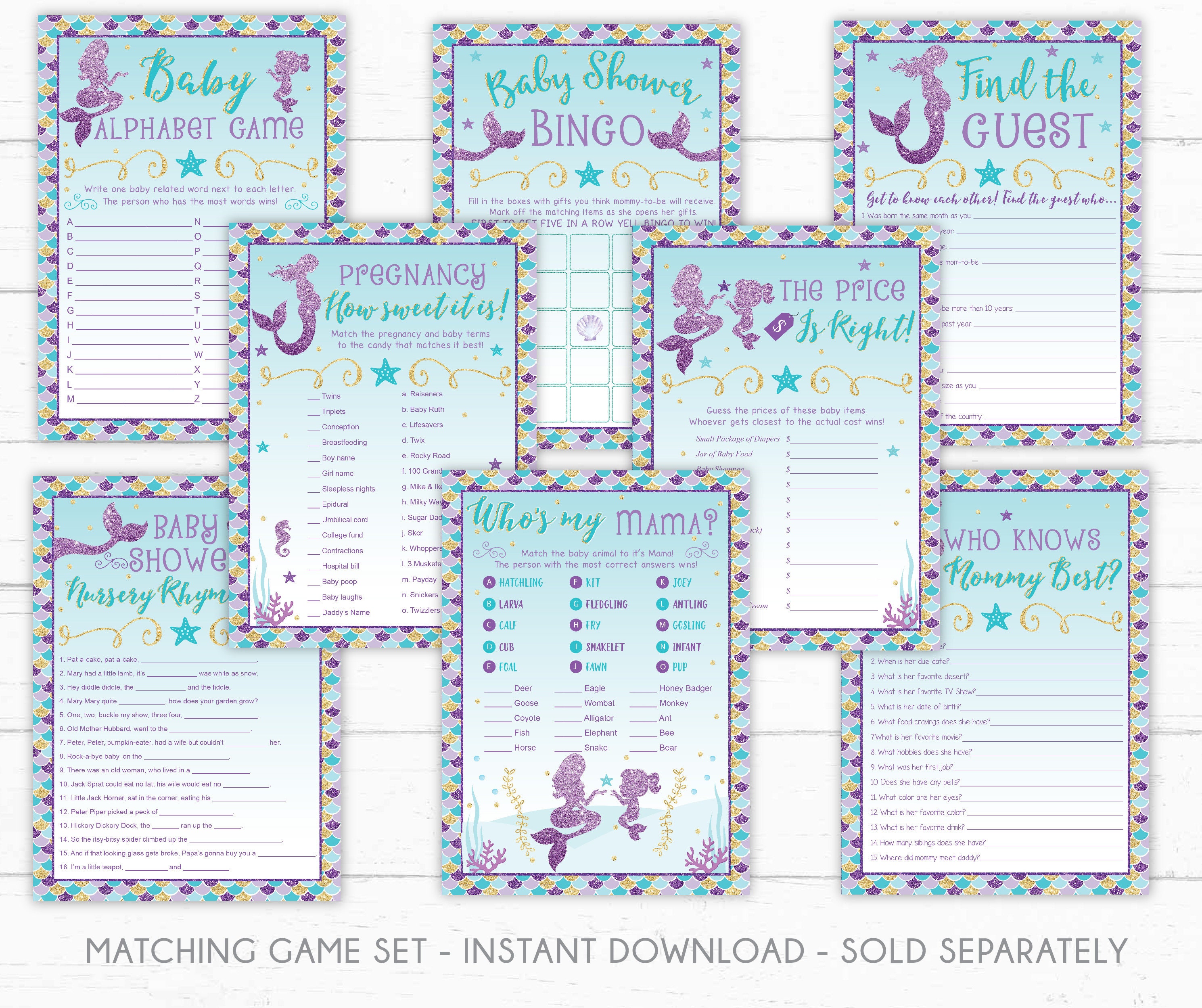 Mermaid Baby Shower Invitation Girl Mermaid Purple Blue Gold Etsy