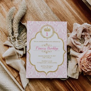 Princess Birthday Invitation • Pink and Gold Princess Invite • Princess Birthday Party Invite Instant Download DIY Printable