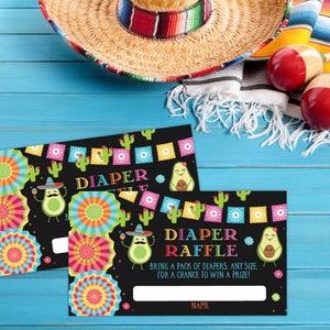 Fiesta Baby Shower Diaper Raffle Ticket Card Black, Taco Bout A Baby, Mexican Baby Shower Raffle Instant Download, 3.5x2 Editable Template