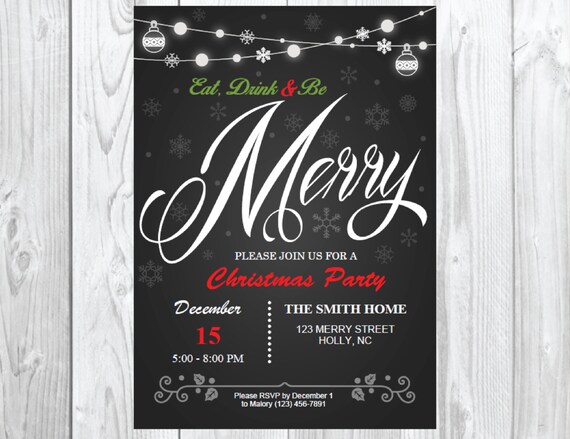 Christmas Party Invitation | Eat, Drink & Be Merry Il_570xn
