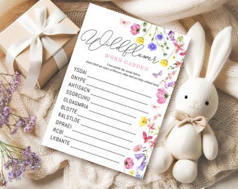 Bewerkbaar babyshowerspel met wilde bloemen, Baby in Bloom Word Scramble