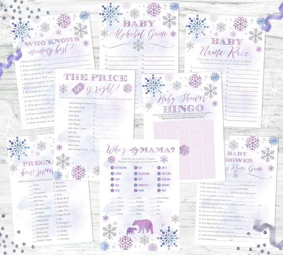 Purple Winter Wonderland Snowflake Baby Shower Games Baby Sprinkle Games Bingo Price Is Right Nursery Ryme Games Instant Download Printable Il_570xn