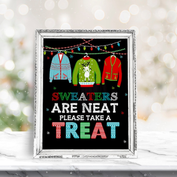 Ugly Sweater Party Decorations Treat Sign, Table Decor Easle Welcome Poster Digital Download File