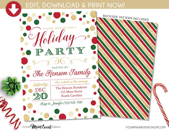 Holiday Party Invitation, Holiday Party Invite, Holiday Party Printable, DIY Edit Templett Printable Il_570xn